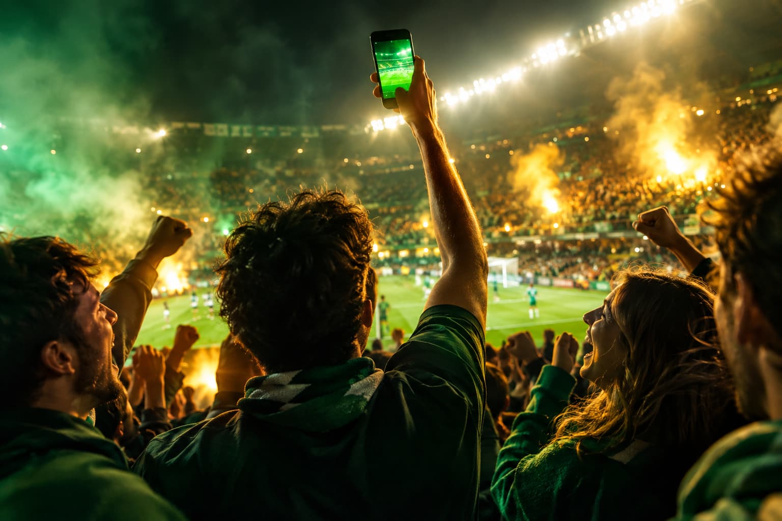 Un supporter brandit son smartphone lors d’un but